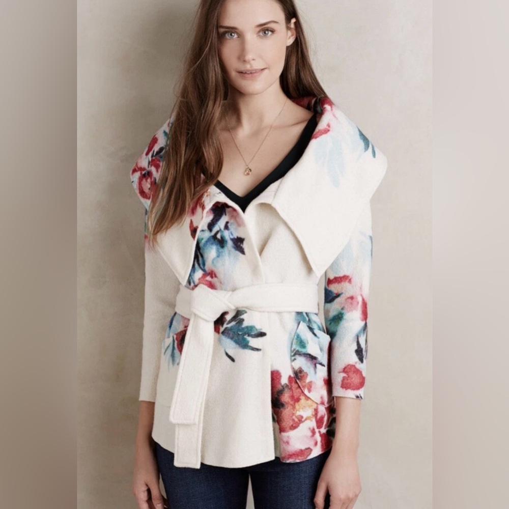 Sleeping On Snow Anthropologie Blossom Wool Jacket Size XS Floral